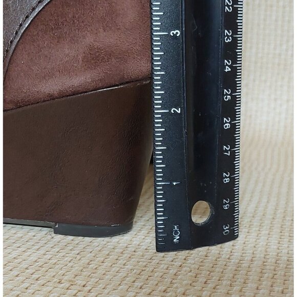 Trendy Brown Suede Leather Antonio Milano Wedge Boots Booties Zip Buckle Size 8 - Picture 7 of 13